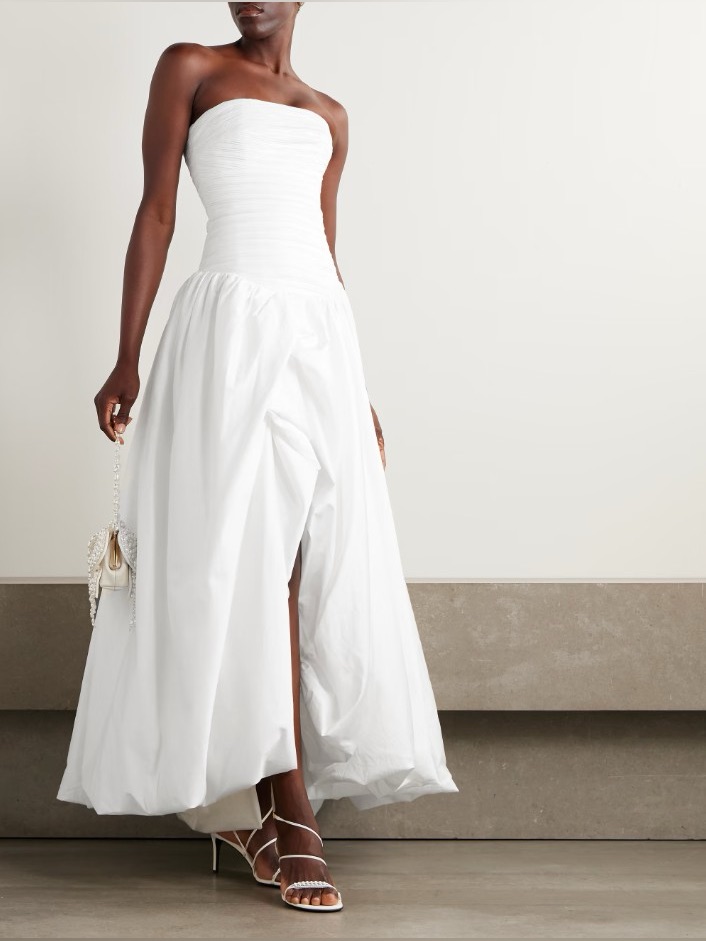 Aje White Violetta Ruched Bubble Hem High & Low Strapless Ball Gown Au6/Us2